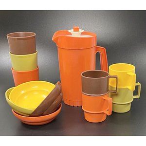 TOY Vintage Tupperware Toys Serve It Pitcher Bowls Cups With Handles Tumblers